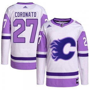 Youth Adidas Calgary Flames Matt Coronato White/Purple Hockey Fights Cancer Primegreen Jersey - Authentic