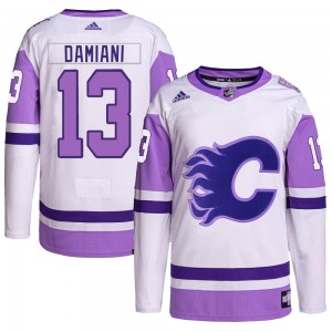Youth Adidas Calgary Flames Riley Damiani White/Purple Hockey Fights Cancer Primegreen Jersey - Authentic