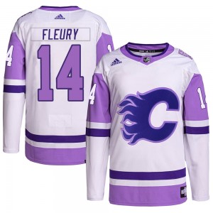 Youth Adidas Calgary Flames Theoren Fleury White/Purple Hockey Fights Cancer Primegreen Jersey - Authentic