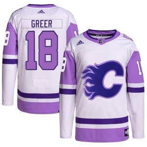 Youth Adidas Calgary Flames A.J. Greer White/Purple Hockey Fights Cancer Primegreen Jersey - Authentic