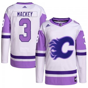 Youth Adidas Calgary Flames Connor Mackey White/Purple Hockey Fights Cancer Primegreen Jersey - Authentic