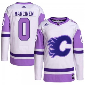 Youth Adidas Calgary Flames Matt Marcinew White/Purple Hockey Fights Cancer Primegreen Jersey - Authentic