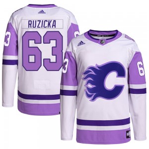 Youth Adidas Calgary Flames Adam Ruzicka White/Purple Hockey Fights Cancer Primegreen Jersey - Authentic