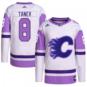 Youth Adidas Calgary Flames Christopher Tanev White/Purple Hockey Fights Cancer Primegreen Jersey - Authentic
