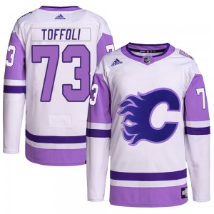 Youth Adidas Calgary Flames Tyler Toffoli White/Purple Hockey Fights Cancer Primegreen Jersey - Authentic