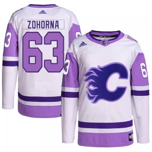 Youth Adidas Calgary Flames Radim Zohorna White/Purple Hockey Fights Cancer Primegreen Jersey - Authentic