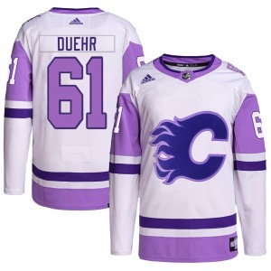 Men's Adidas Calgary Flames Walker Duehr White/Purple Hockey Fights Cancer Primegreen Jersey - Authentic