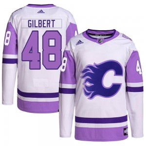 Men's Adidas Calgary Flames Dennis Gilbert White/Purple Hockey Fights Cancer Primegreen Jersey - Authentic