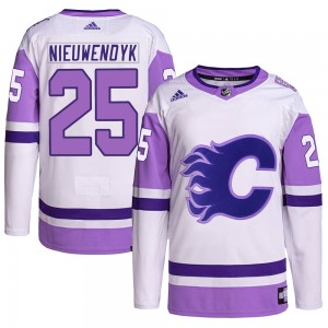 Men's Adidas Calgary Flames Joe Nieuwendyk White/Purple Hockey Fights Cancer Primegreen Jersey - Authentic