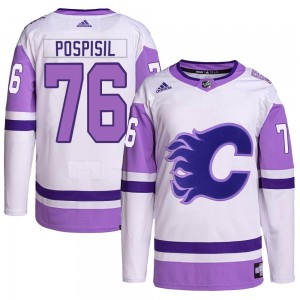 Men's Adidas Calgary Flames Martin Pospisil White/Purple Hockey Fights Cancer Primegreen Jersey - Authentic
