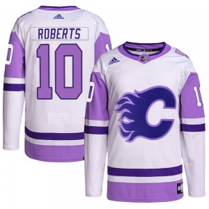 Men's Adidas Calgary Flames Gary Roberts White/Purple Hockey Fights Cancer Primegreen Jersey - Authentic
