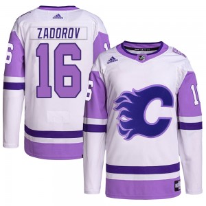 Men's Adidas Calgary Flames Nikita Zadorov White/Purple Hockey Fights Cancer Primegreen Jersey - Authentic
