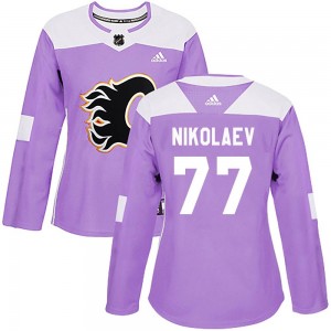 Women's Adidas Calgary Flames Ilya Nikolaev Purple Fights Cancer Practice Jersey - Authentic