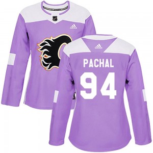 Women's Adidas Calgary Flames Brayden Pachal Purple Fights Cancer Practice Jersey - Authentic
