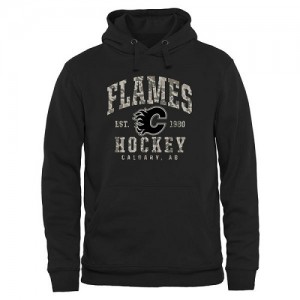 Men's Calgary Flames Black Camo Stack Pullover Hoodie -