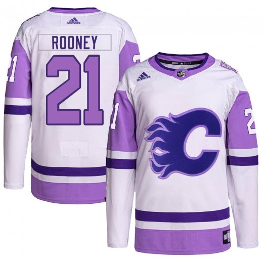 Men's Adidas Calgary Flames Kevin Rooney White/Purple Hockey Fights Cancer Primegreen Jersey - Authentic