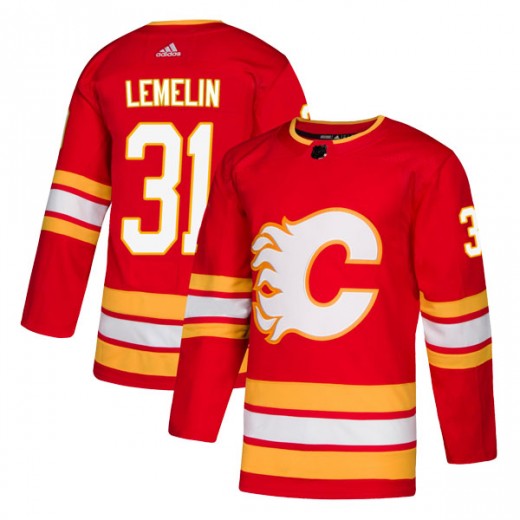 Men's Adidas Calgary Flames Rejean Lemelin Red Alternate Jersey - Authentic