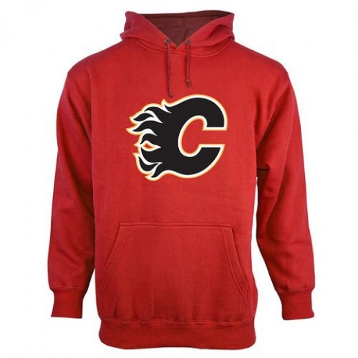 Men's Calgary Flames Red Old Time Hockey Big Logo with Crest Pullover Hoodie - -