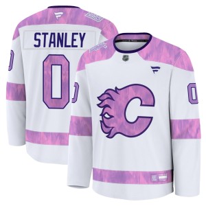 Men's Fanatics Calgary Flames Hoyt Stanley White 2024 Hockey Fights Cancer Practice Jersey - Premium