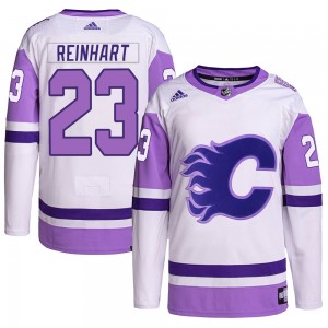 Men's Adidas Calgary Flames Paul Reinhart White/Purple Hockey Fights Cancer Primegreen Jersey - Authentic
