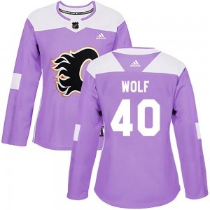 Women's Adidas Calgary Flames Dustin Wolf Purple Fights Cancer Practice Jersey - Authentic