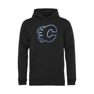 Men's Calgary Flames Black Pond Hockey Pullover Hoodie - -