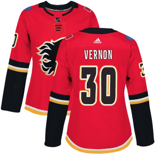 Women's Adidas Calgary Flames Mike Vernon Red Home Jersey Authentic